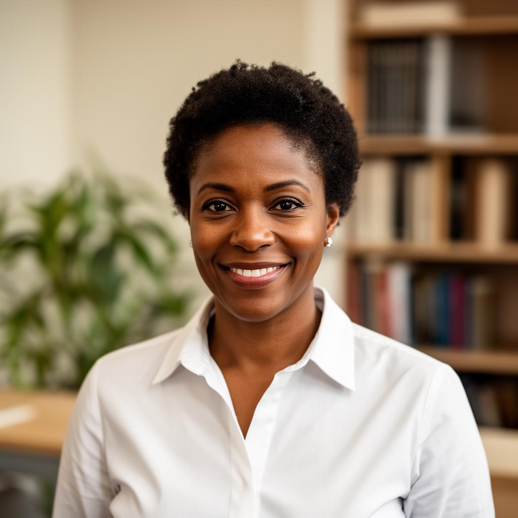 University professor in her office